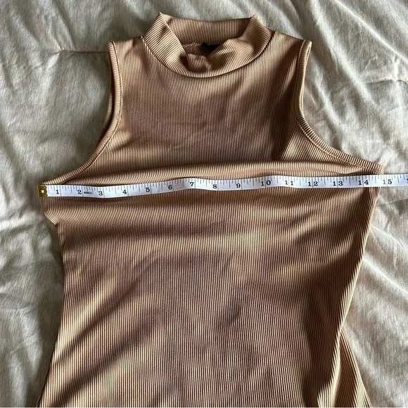 Tan Sleeveless Ribbed Turtle Neck Bodysuit One Piece - Picture 6 of 8
